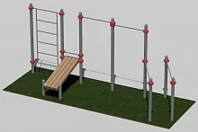 Турник разноуровневый, шведская стенка, брусья параллельные и скамья для пресса